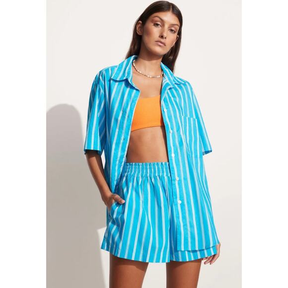 Faithful the Brand Shirt Womens Medium Blue White Maya Striped Arden Top - Picture 1 of 10